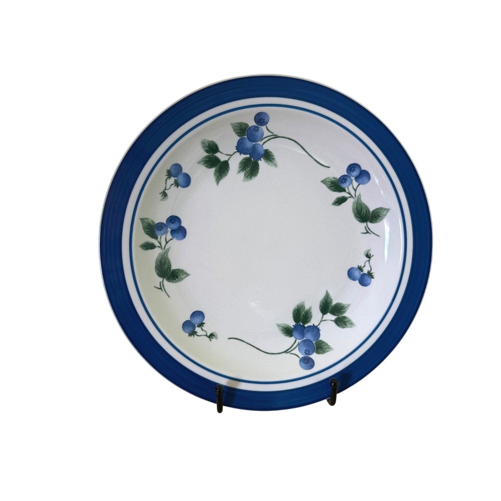 LL Bean Blueberry Dinner Plates Set‎ of 4 Blue Rim Stoneware 10.75 Inch Maine